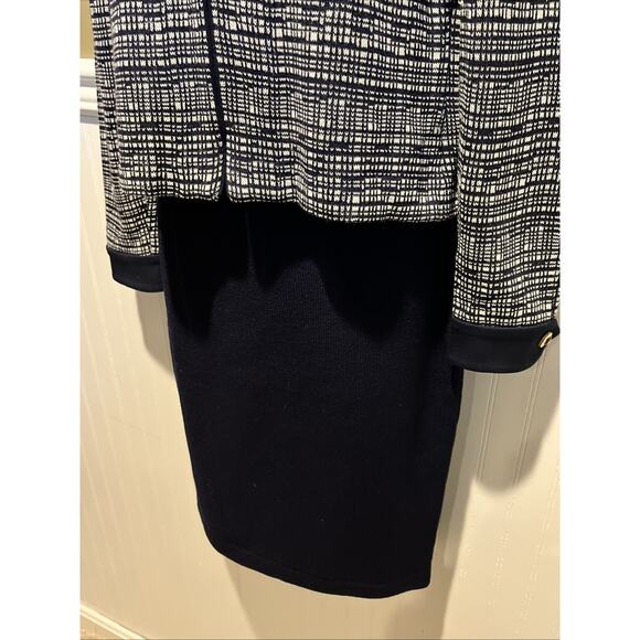 Vtg St John 2pc Skirt Suit Navy Blue Santana Knit Zip Front Jacket Size 2 Fringe - Picture 9 of 16